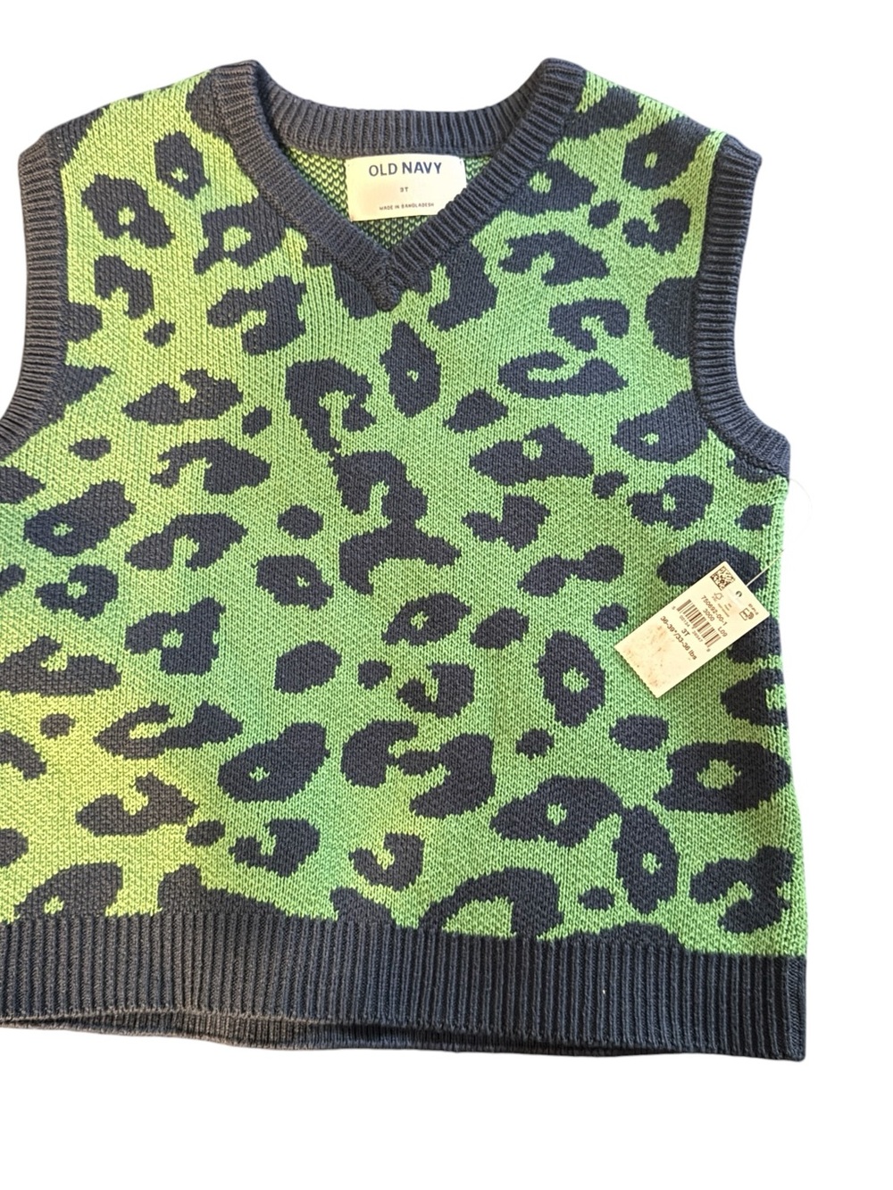 Old Navy Kids Green Leopard Knit Vest Sz 3T New With Tag